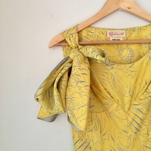 Vintage Rembrandt Yellow Bow Silk Sheath Dress